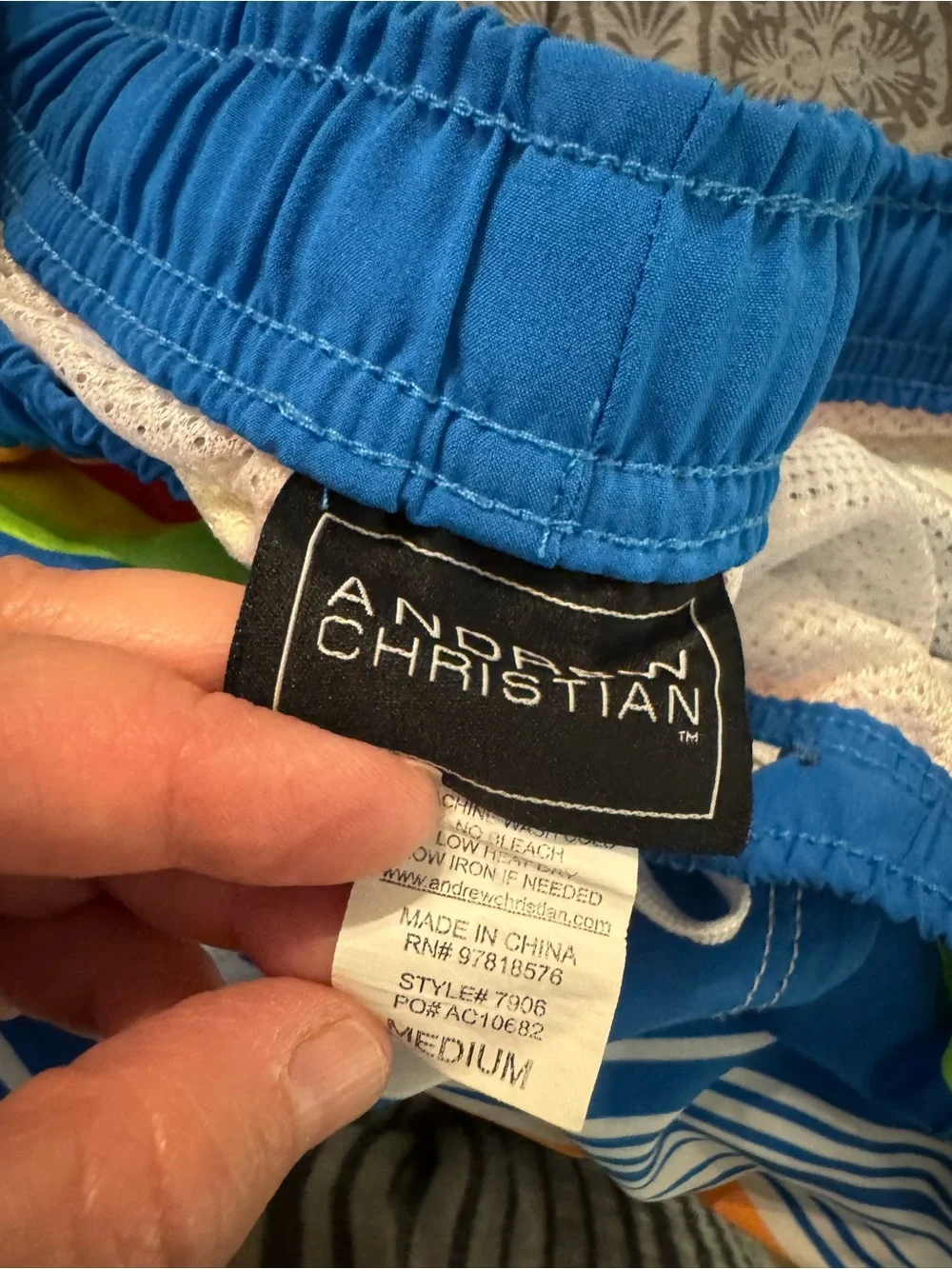 Andrew Christian Bright Blue Rainbow Stripe Swim Shorts medium